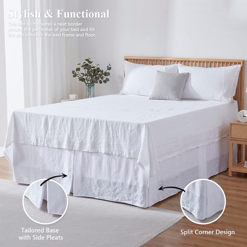 Simple&Opulence Belgian Linen Bed Skirt with Classic 14 inch Tailored Drop Dust Ruffle, Easy Fit Breathable Premium Natural Flax- Basic White, Queen - Image 4